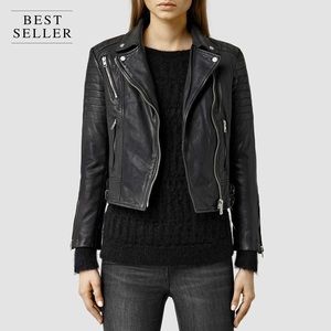 All Saints Poplin Biker Leather Jacket